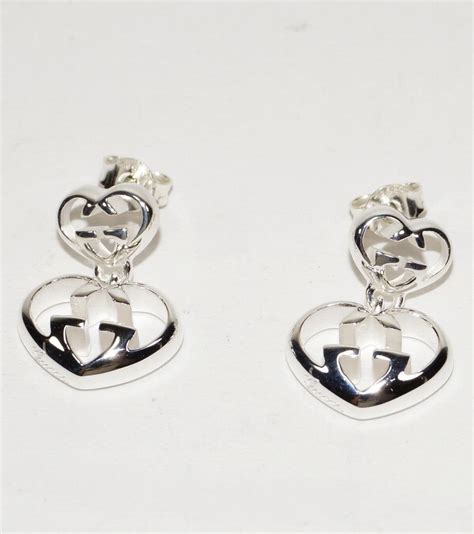 gucci britt silver drop earrings|925 Sterling Silver Heart Earrings .